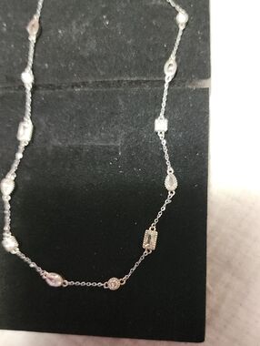 Delicate  Authentic Sterling Silver  Necklace with  Real Clear Crystals